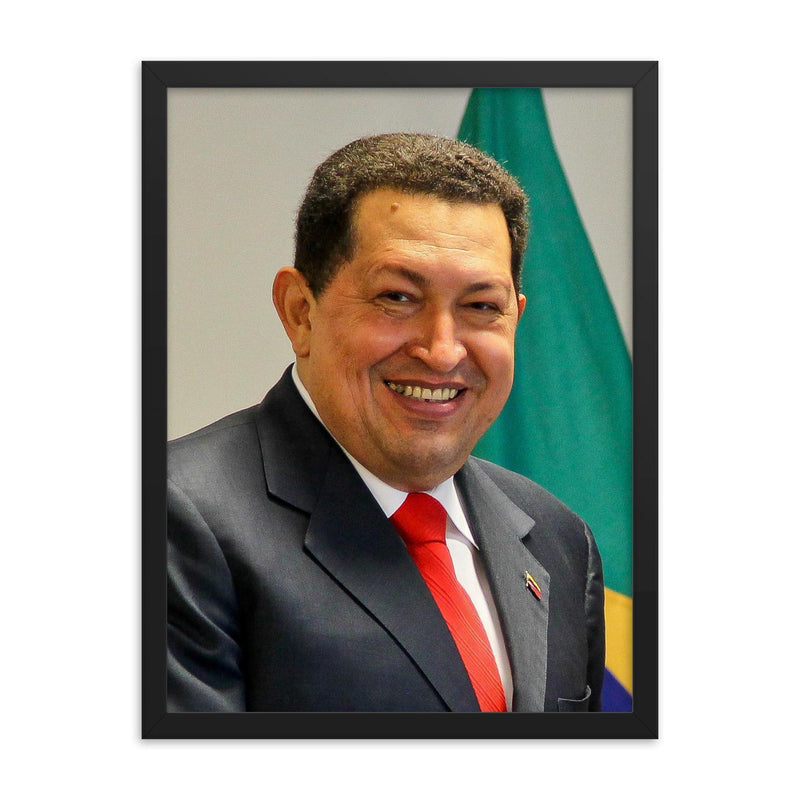 Hugo Chavez framed print on a plain backdrop in size 18