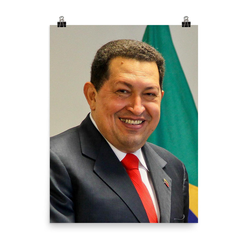 Hugo Chavez poster on a plain backdrop in size 8