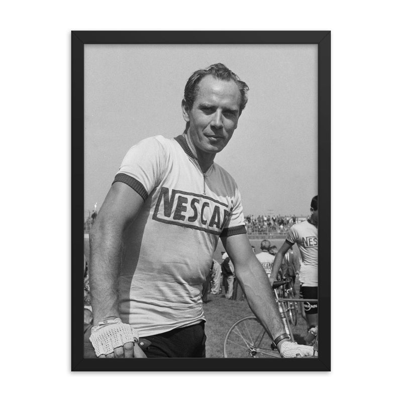 Hugo Koblet framed print on a plain backdrop in size 18