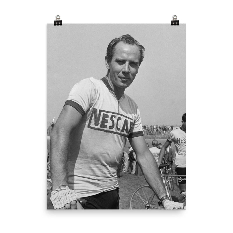 Hugo Koblet poster on a plain backdrop in size 8