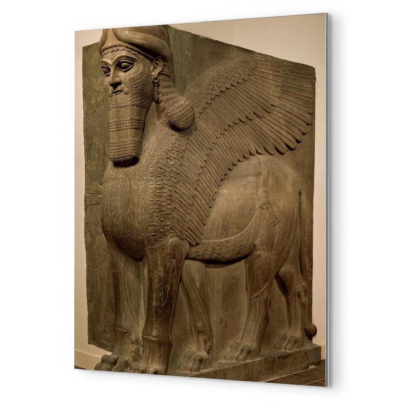 Human-headed winged lion (lamassu) metal print mockup