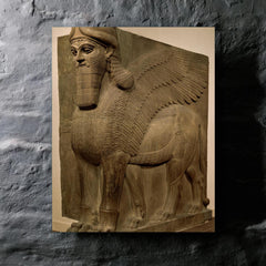 Human-headed winged lion (lamassu) metal print mockup