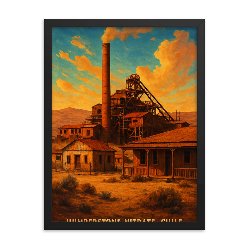 Humberstone Nitrate Town Chile framed print on a plain backdrop in size 18