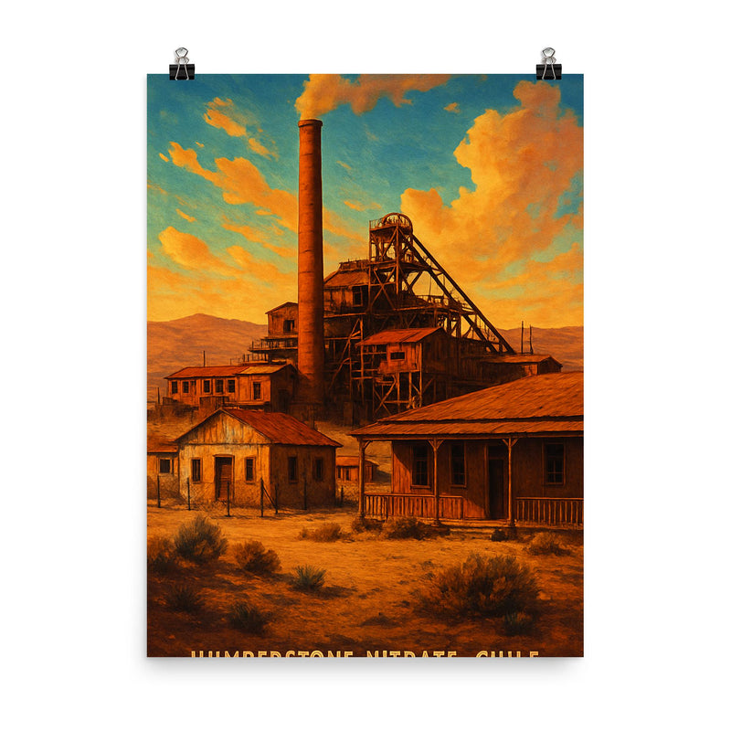 Humberstone Nitrate Town Chile poster on a plain backdrop in size 8