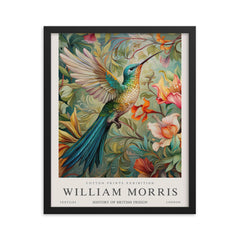 Hummingbird by William Morris framed print on a plain backdrop in size 16"x20".