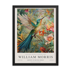Hummingbird by William Morris framed print on a plain backdrop in size 18"x24".