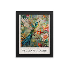 Hummingbird by William Morris framed print on a plain backdrop in size 8"x10".