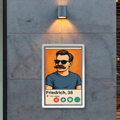 Humorous dating app profile of Friedrich Nietzsche poster 2