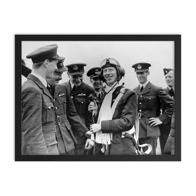 Hurricane Pilot Ginger Lacey, 18 Kills in the Battle of Britain framed print on a plain backdrop in size 18