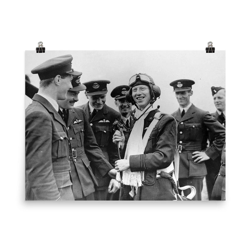 Hurricane Pilot Ginger Lacey, 18 Kills in the Battle of Britain poster on a plain backdrop in size 8