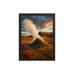 Hverir Namaskard Fumaroles Iceland framed print on a plain backdrop in size 12"x16".