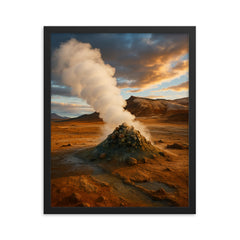 Hverir Namaskard Fumaroles Iceland framed print on a plain backdrop in size 16"x20".