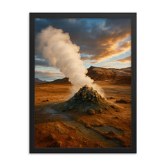 Hverir Namaskard Fumaroles Iceland framed print on a plain backdrop in size 18"x24".
