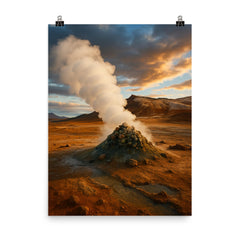 Hverir Namaskard Fumaroles Iceland poster on a plain backdrop in size 8"x10".