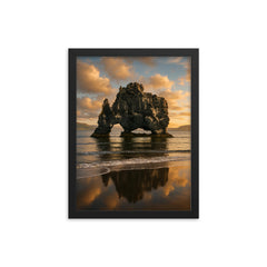 Hvitserkur Sea Stack Iceland framed print on a plain backdrop in size 12"x16".