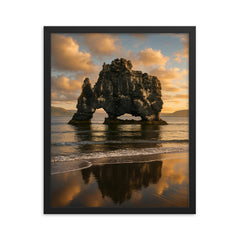 Hvitserkur Sea Stack Iceland framed print on a plain backdrop in size 16"x20".