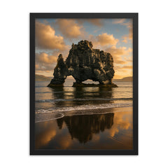 Hvitserkur Sea Stack Iceland framed print on a plain backdrop in size 18"x24".