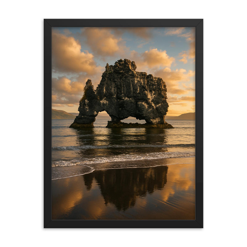 Hvitserkur Sea Stack Iceland framed print on a plain backdrop in size 18