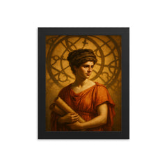 Hypatia beneath Alexandria astrolabe shadows framed print on a plain backdrop in size 8"x10".