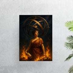 Hypatia beneath celestial armillary and burning scrolls poster 7