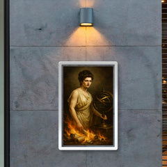 Hypatia beside armillary sphere and burning scrolls poster 2