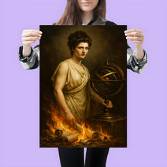 Hypatia beside armillary sphere and burning scrolls poster 3