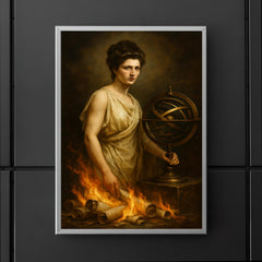 Hypatia beside armillary sphere and burning scrolls poster 5