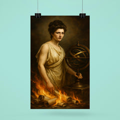 Hypatia beside armillary sphere and burning scrolls poster 6