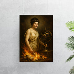 Hypatia beside armillary sphere and burning scrolls poster 7