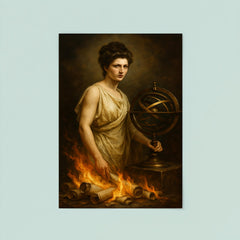 Hypatia beside armillary sphere and burning scrolls poster 8