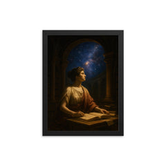 Hypatia in Alexandrian library starlight framed print on a plain backdrop in size 12"x16".