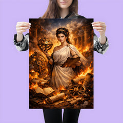 Hypatia of Alexandria among burning scrolls and astrolabes poster 3