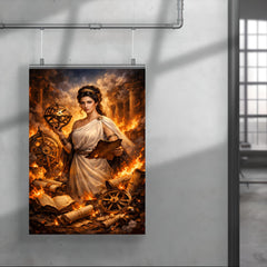Hypatia of Alexandria among burning scrolls and astrolabes poster 4