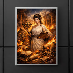 Hypatia of Alexandria among burning scrolls and astrolabes poster 5