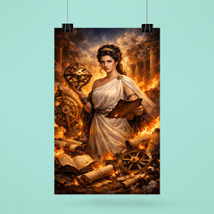 Hypatia of Alexandria among burning scrolls and astrolabes poster 6
