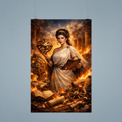 Hypatia of Alexandria among burning scrolls and astrolabes poster 9