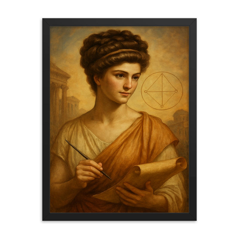 Hypatia of Alexandria framed print on a plain backdrop in size 18