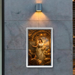 Hypatia teaching beneath Alexandrian scrolls poster 2