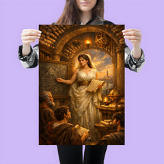 Hypatia teaching beneath Alexandrian scrolls poster 3