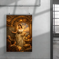 Hypatia teaching beneath Alexandrian scrolls poster 4