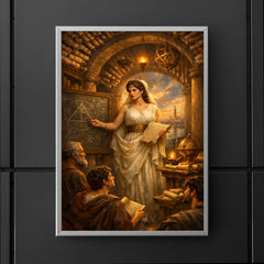 Hypatia teaching beneath Alexandrian scrolls poster 5