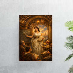 Hypatia teaching beneath Alexandrian scrolls poster 7