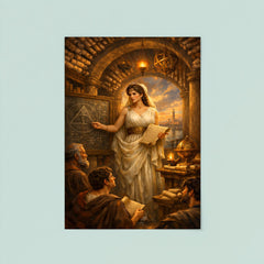 Hypatia teaching beneath Alexandrian scrolls poster 8