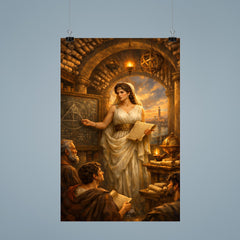 Hypatia teaching beneath Alexandrian scrolls poster 9