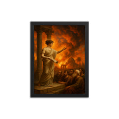 Hypatia teaching beneath burning Alexandrian sky framed print on a plain backdrop in size 12"x16".