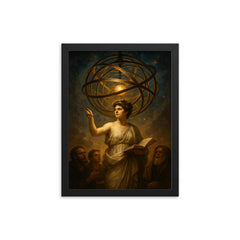 Hypatia teaching beneath the celestial armillary framed print on a plain backdrop in size 12"x16".