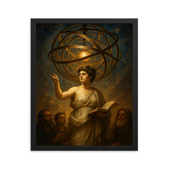 Hypatia teaching beneath the celestial armillary framed print on a plain backdrop in size 16"x20".