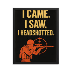 I came I saw I headshotted framed print on a plain backdrop in size 16"x20".