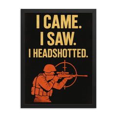 I came I saw I headshotted framed print on a plain backdrop in size 18"x24".
