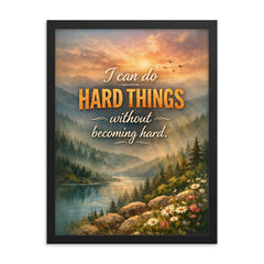 I can do hard things without becoming hard framed print on a plain backdrop in size 18"x24".